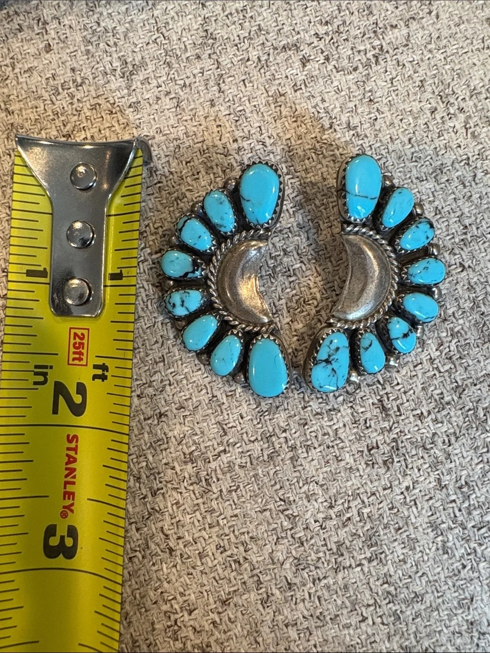 Sterling Silver Crescent Earrings with Turquoise Stones